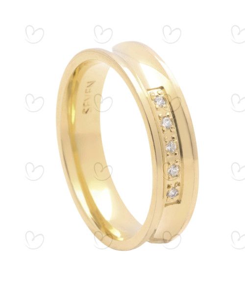 Aliança Côncava com Cinco Zircônias Ouro 18k