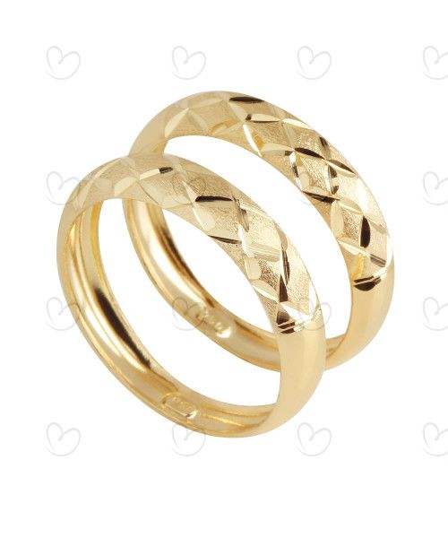 Anel Par Aparador com Detalhe Diamantado Modelo Banana Ouro 18k