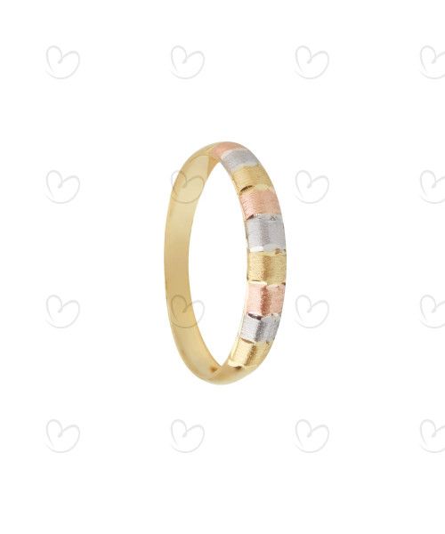 Anel Aparador Tricolor Diamantado Quadrados Ouro 18k