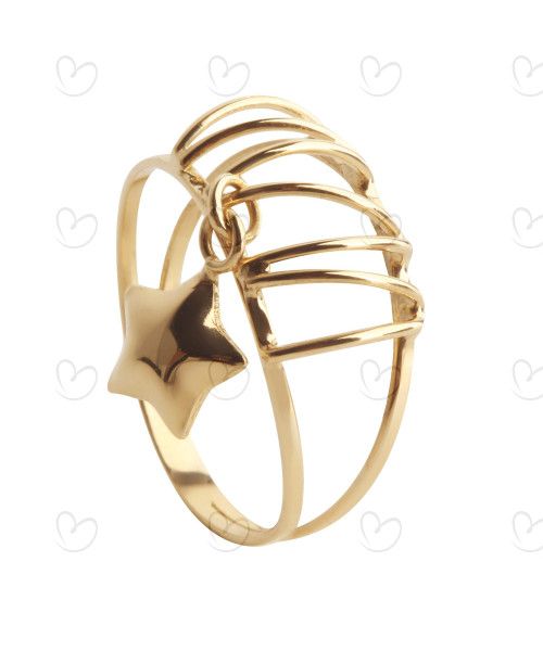 Anel Aro Duplo Liso com Pingente de Estrela Ouro 18k
