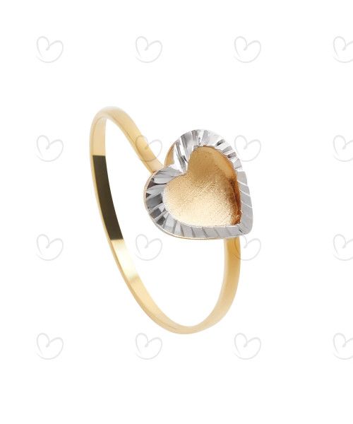 Anel Coração Bicolor Diamantado e Fosco Ouro 18k