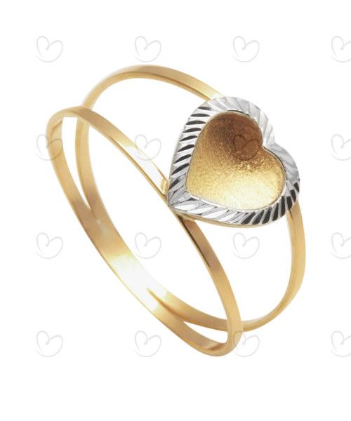 Anel Coração Bicolor Diamantado Ouro 18k