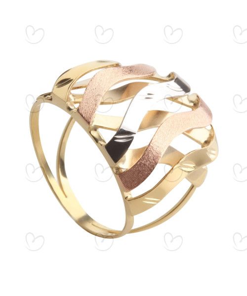 Anel Aro Duplo Trançado Grosso Tricolor Ouro 18k