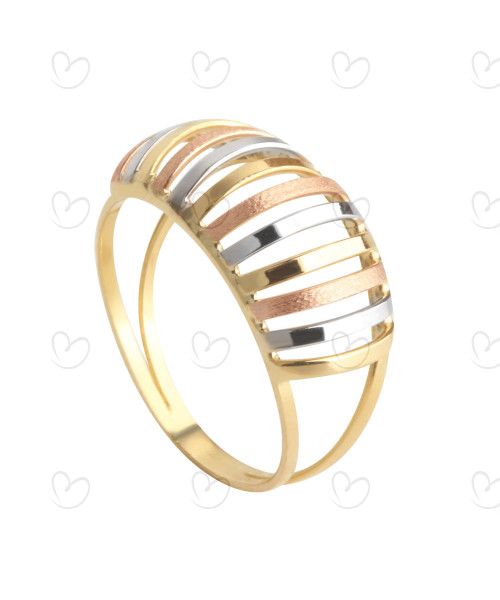 Anel Aro Duplo Tricolor Ouro 18k