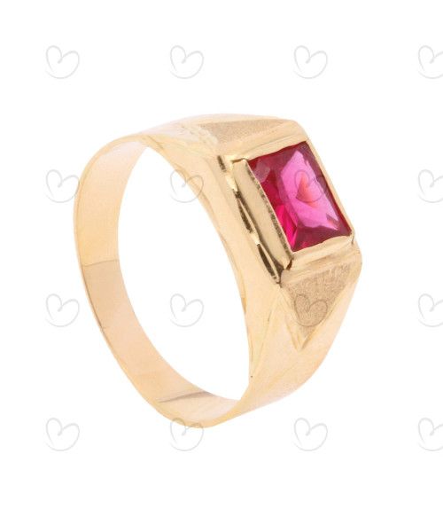 Anel Formatura com Pedra de Zircônia 5x7mm Ouro 18k