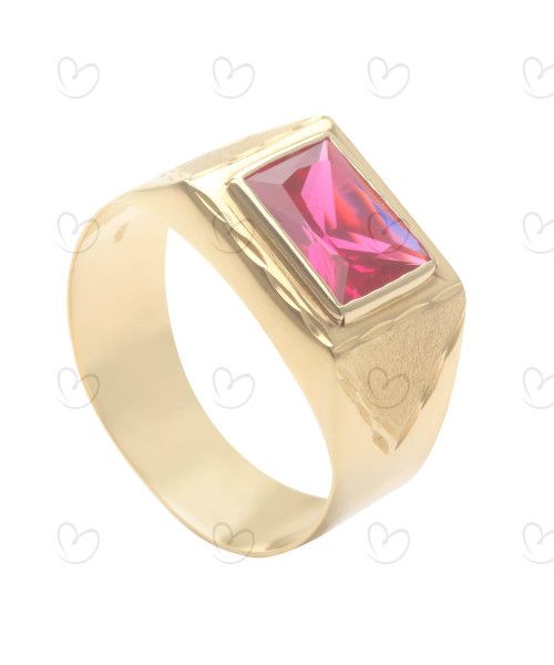 Anel Formatura com Pedra de Zircônia 8x10mm Ouro 18k