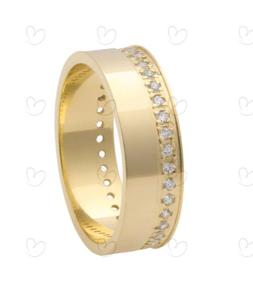 Aliança Reta com Zircônias em todo aro Ouro 18k