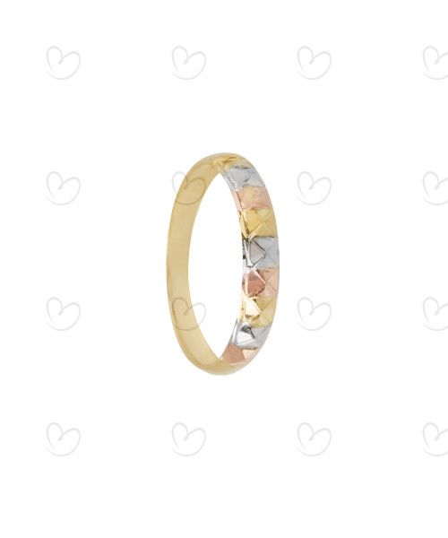 Anel Aparador Quadriculado Tricolor Ouro 18k