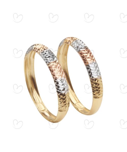Anel Par de Aparador Tricolor Trabalhado Ouro 18k