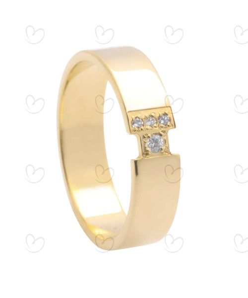 Aliança Reta Grossa com Zircônia Ouro 18k