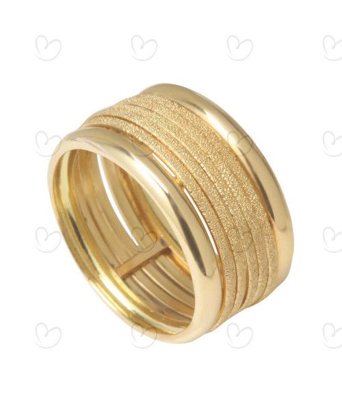 Anel Cinco Fios Brilhantes Amarelo Ouro 18k