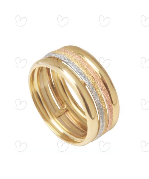 Anel Três Fios Brilhantes Tricolor Ouro 18k