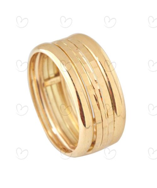Anel Três Fios Diamantados Amarelo Ouro 18k