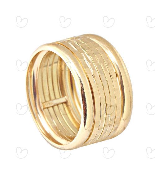 Anel Cinco Fios Diamantados Amarelo Ouro 18k