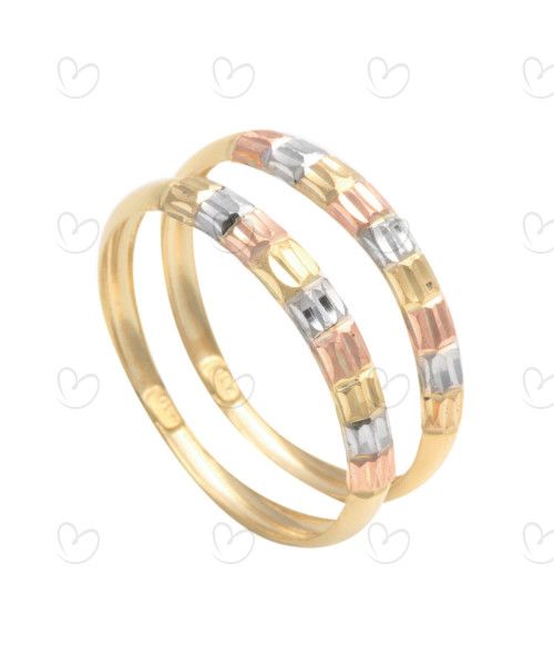Anel Par Aparador Três Cores de Ouro Diamantado Ouro 18k