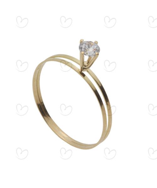 Anel Solitário com Zircônia Aro Duplo 4mm Ouro 18k