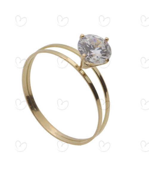 Anel Solitário com Zircônia Aro Duplo 6mm Ouro 18k