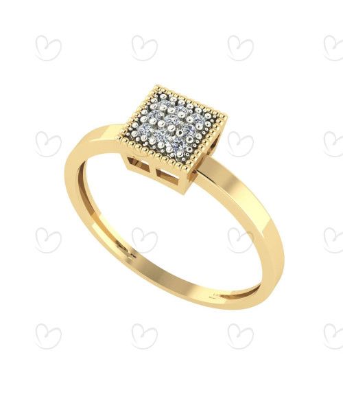 Anel Chuveiro Quadrado com Banho em Ródio e Diamante Ouro 18k
