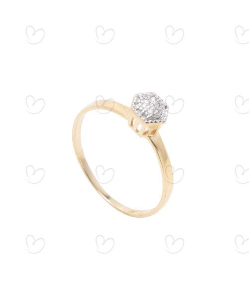 Anel Hexagono Pequeno com Diamante Ouro 18k