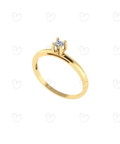 Anel Solitário 4 garras com Diamante Natural Ouro 18k