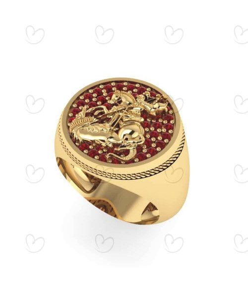 Anel São Jorge com Zircônias Ouro 18k