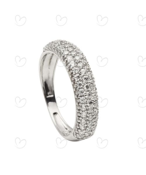 Anel Cravejado com Zircônias Ouro Branco 18k