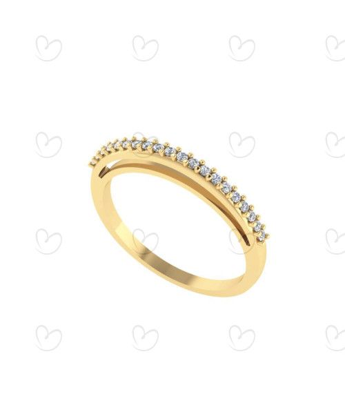 Anel Meia Aliança Fininho com Vinte Pedras de Zircônia Ouro 18k