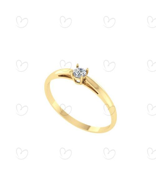 Anel Solitário Aro Liso com Diamante 3mm Ouro 18k