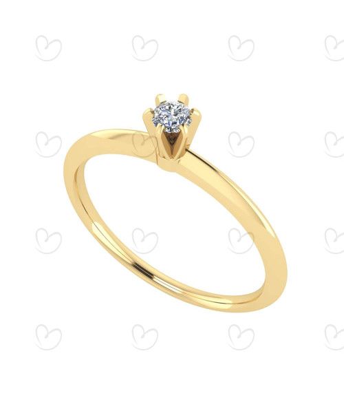 Anel Solitário com Diamante 3mm Aro Liso Ouro 18k