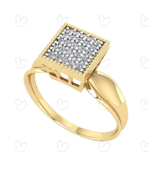 Anel Chuveiro Quadrado com Zircônias Ouro 18k