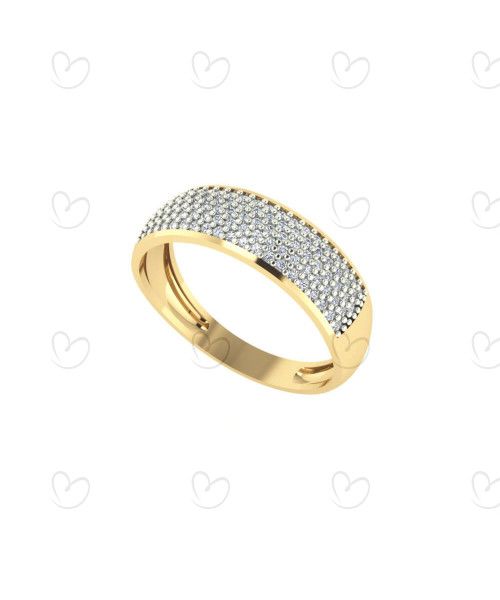 Anel Meia Aliança com Noventa e Oito Pedras de Zircônias Ouro 18k