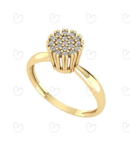 Anel Chuveiro Redondo com Zircônia Ouro 18k