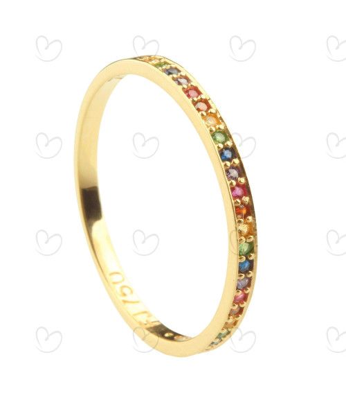 Anel Meia Aliança Rainbow Colorido Ouro 18k
