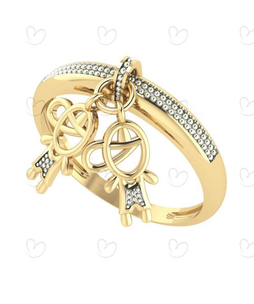 Anel Dois Meninos Falsa Pedra com Pingente Ouro 18k