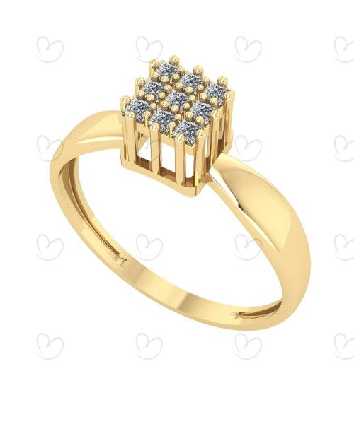 Anel Chuveiro Quadrado com Zircônia Carrê Ouro 18k