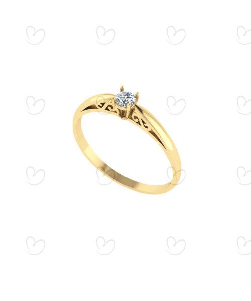 Anel Solitário com Diamante Natural Detalhe Vazado Ouro 18k