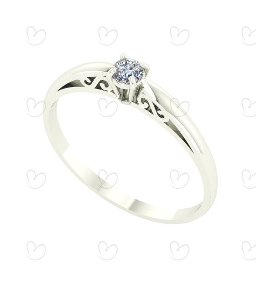 Anel Solitário com Diamante Natural Detalhe Vazado Ouro Branco 18k