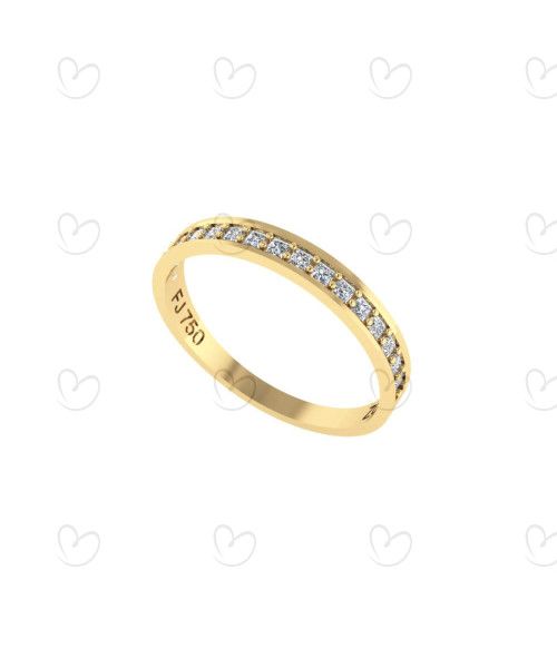 Anel Meia Aliança com 17 Pedras de Zircônia Cravejada Ouro 18k