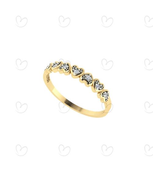 Anel Corações com Zircônias Cravejadas Ouro 18k