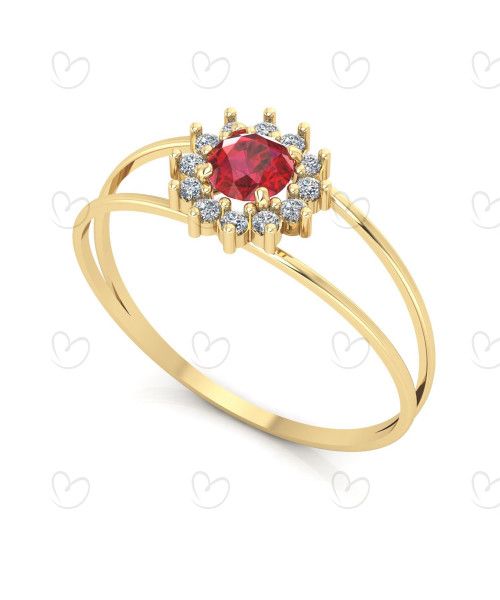 Anel Tipo Formatura Redondo Vermelho Ouro 18k