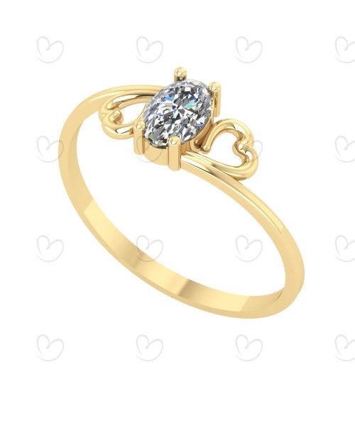 Anel Corações e Pedra de Zircônia Oval Ouro 18k