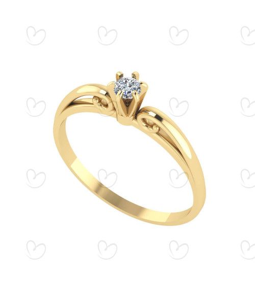 Anel Solitário com Diamante 3mm Aro Trabalhado Ouro 18k