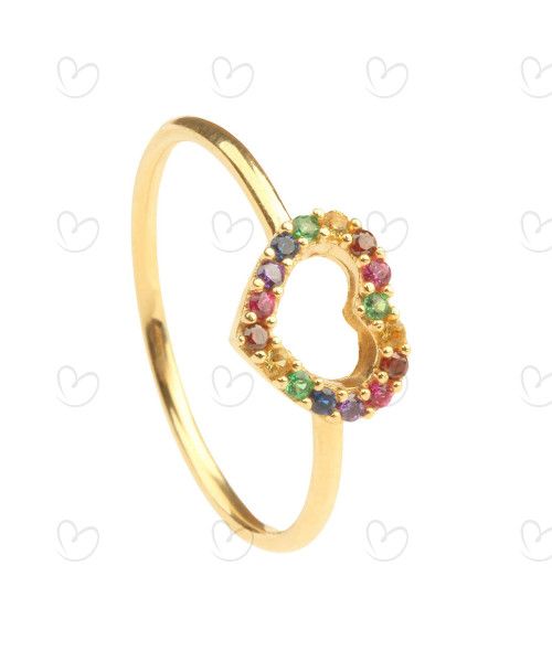 Anel Coração Rainbow Colorido Ouro 18k