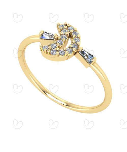 Anel Lua com Zircônias Ouro 18k