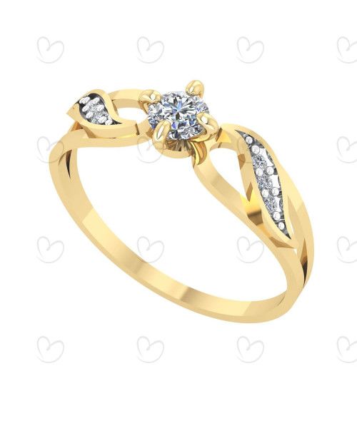 Anel Solitário com Zircônia 4mm Detalhe Folhas Ouro 18k