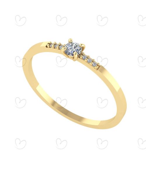 Anel Solitário com Diamantes no Aro 3mm Ouro 18k