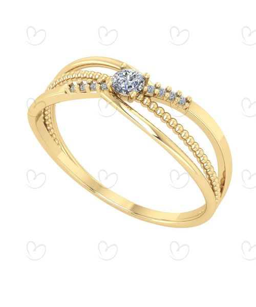 Anel Detalhado Bolinha com Diamantes Ouro 18k