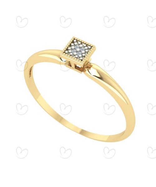 Anel Chuveiro Quadrado com Diamante Ouro 18k