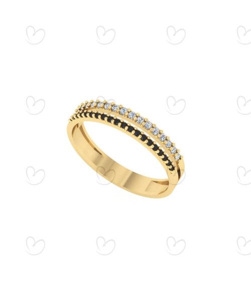 Anel Aro Duplo Bicolor 36 Pedras de Zircônia Ouro 18k