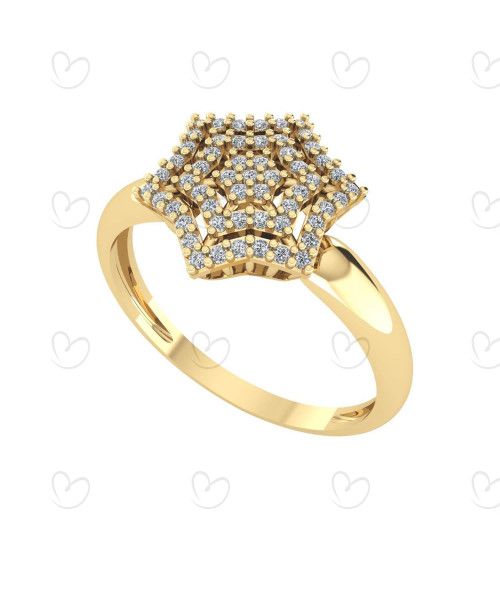 Anel Sextavo Estrela com Pedras de Zircônia Ouro 18k